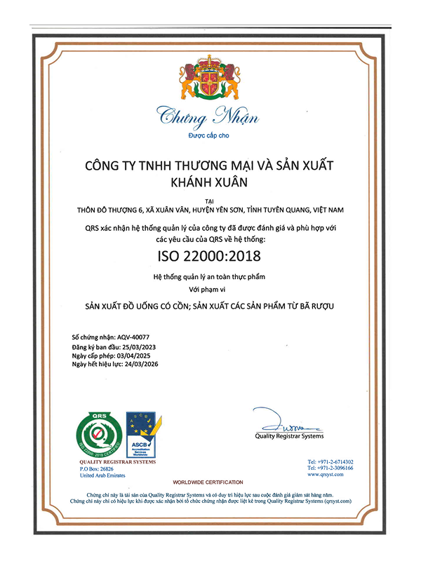 Giấy chứng nhận iSO 22000 2018